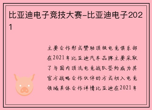 比亚迪电子竞技大赛-比亚迪电子2021